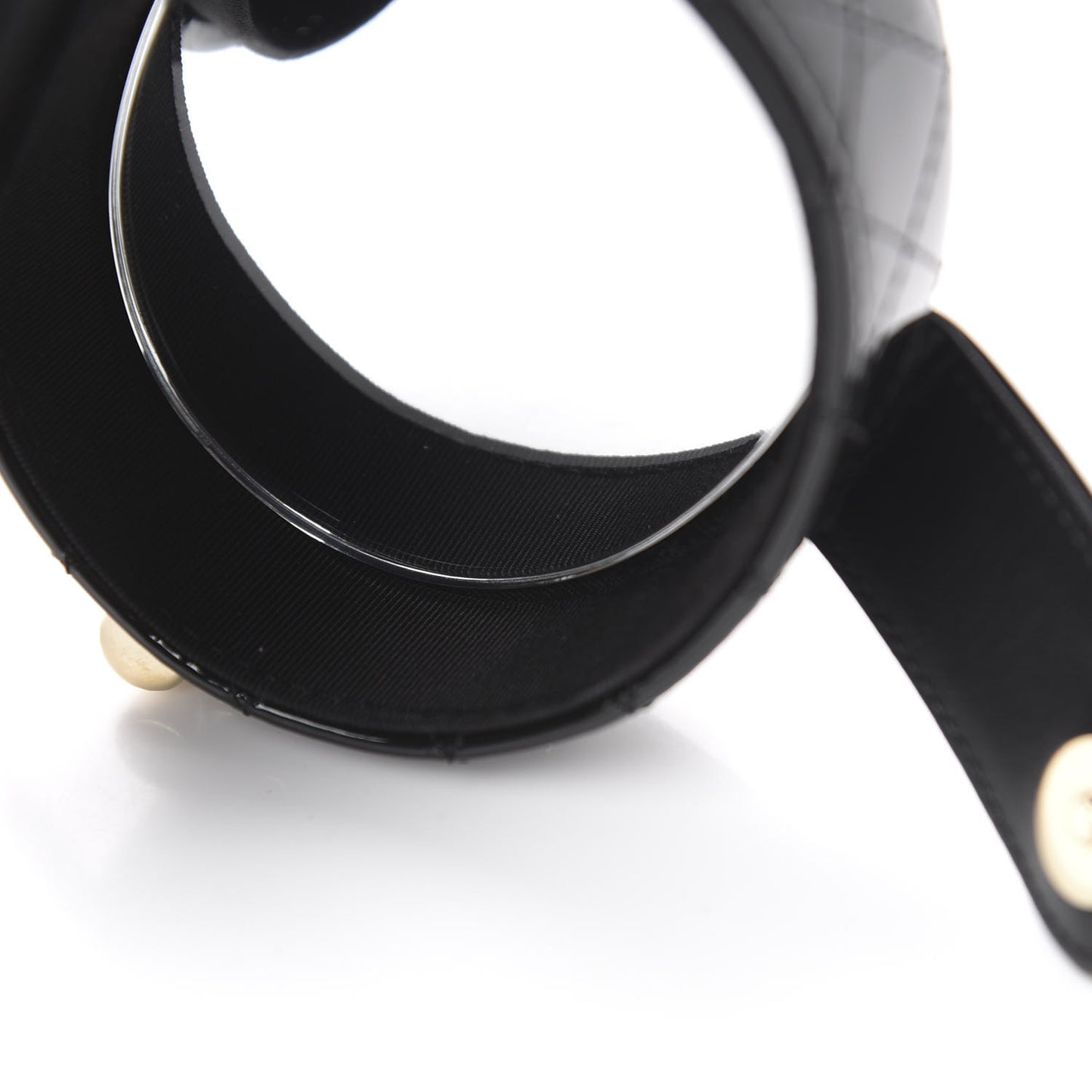 Patent Quilted Round Small Vanity With Chain Black