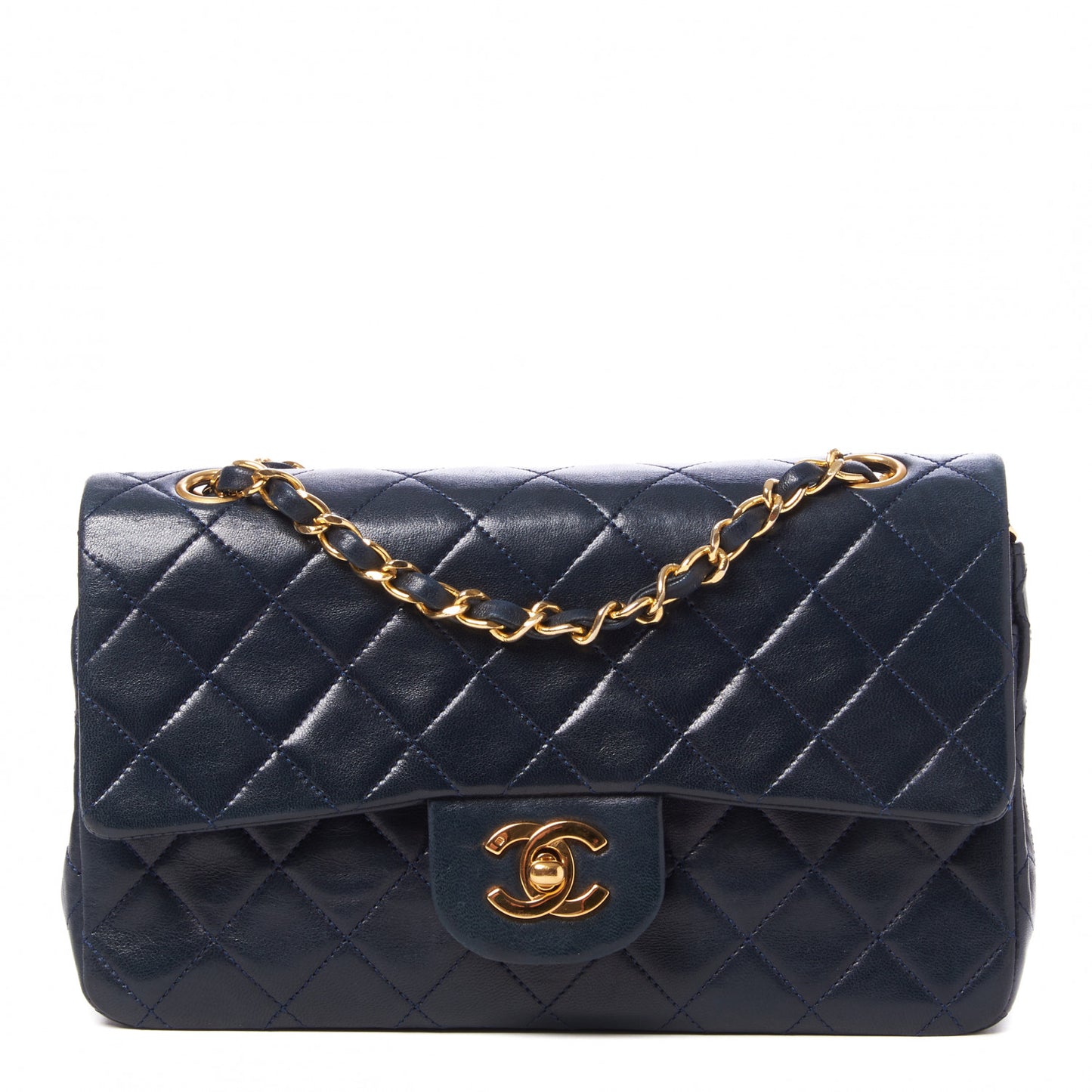 Lambskin Quilted Small Double Flap Navy