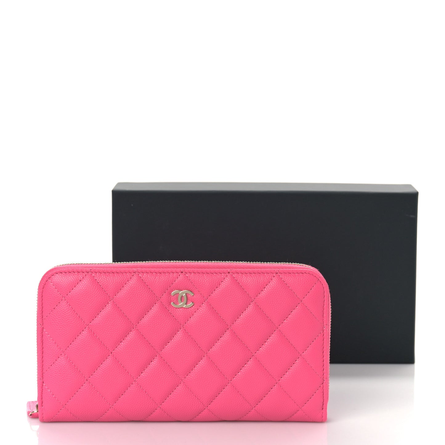 Caviar Quilted Large Gusset Zip Around Wallet Rose