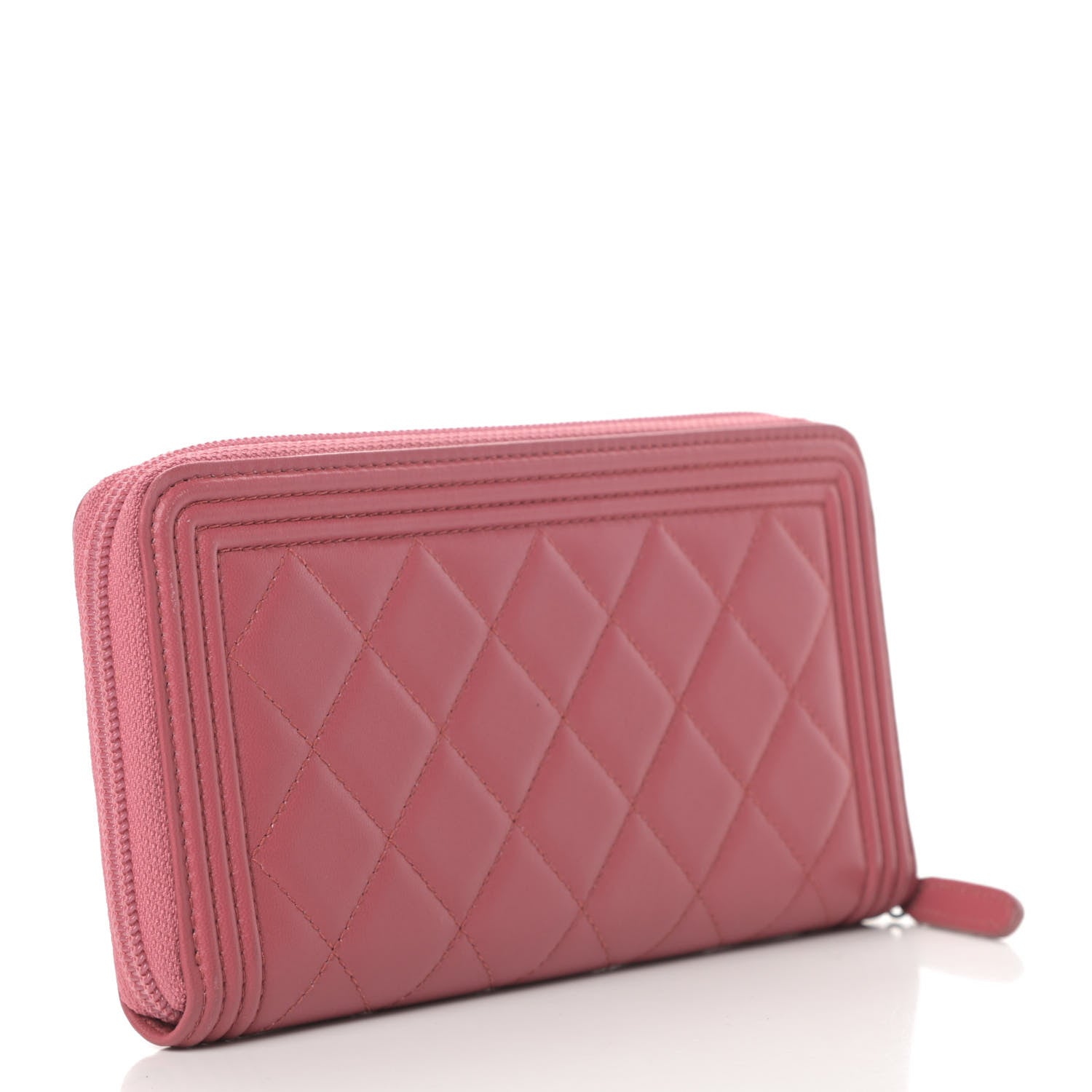 Chanel Lambskin Quilted Boy Zip Around Wallet Pink 3 of 12