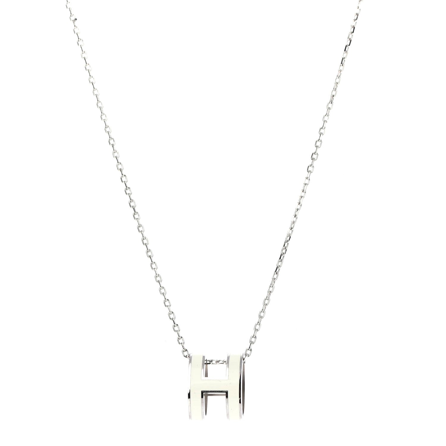Hermes Lacquered Palladium Pop H Pendant Necklace White 1 of 4