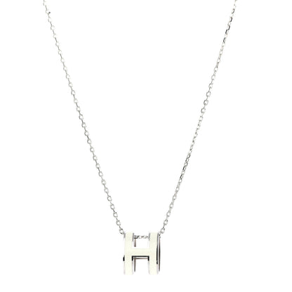Hermes Lacquered Palladium Pop H Pendant Necklace White 1 of 4