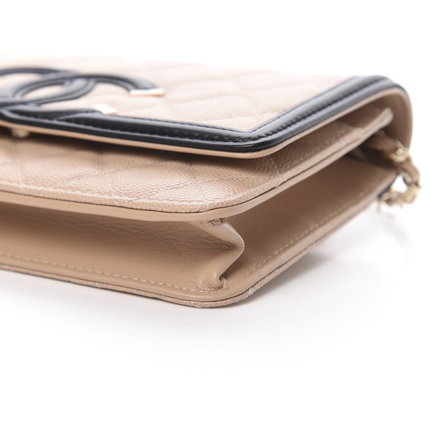Caviar Quilted CC Filigree Wallet On Chain WOC Beige Black