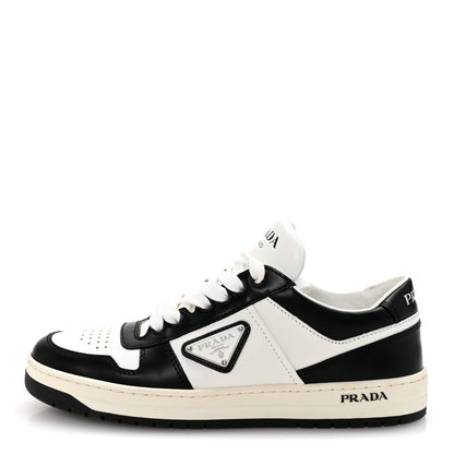 Prada Vitello Sport Spazzolato Rois Triangle Logo Womens Downtown Low Top 30mm Sneakers 37.5 White Black 1 of 10
