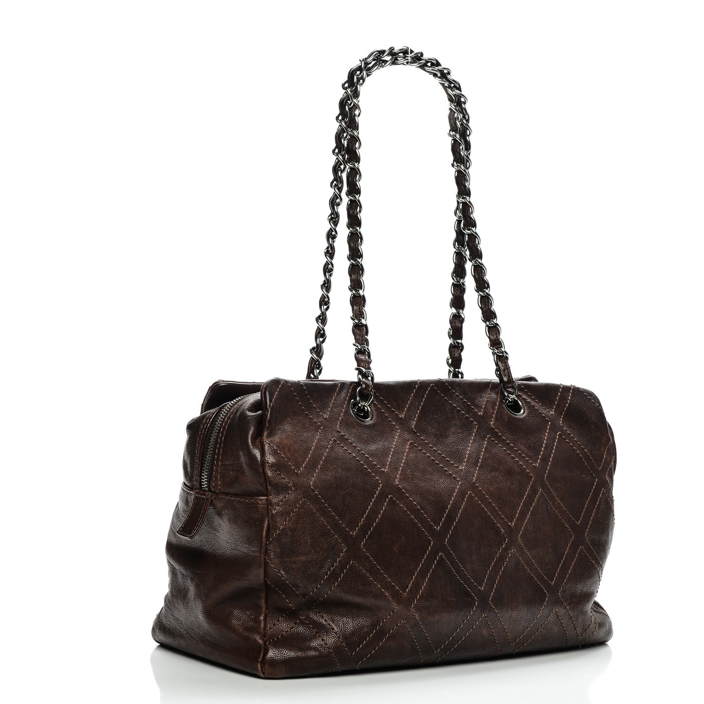Calfskin Large Diamond Stitch Tote Brown