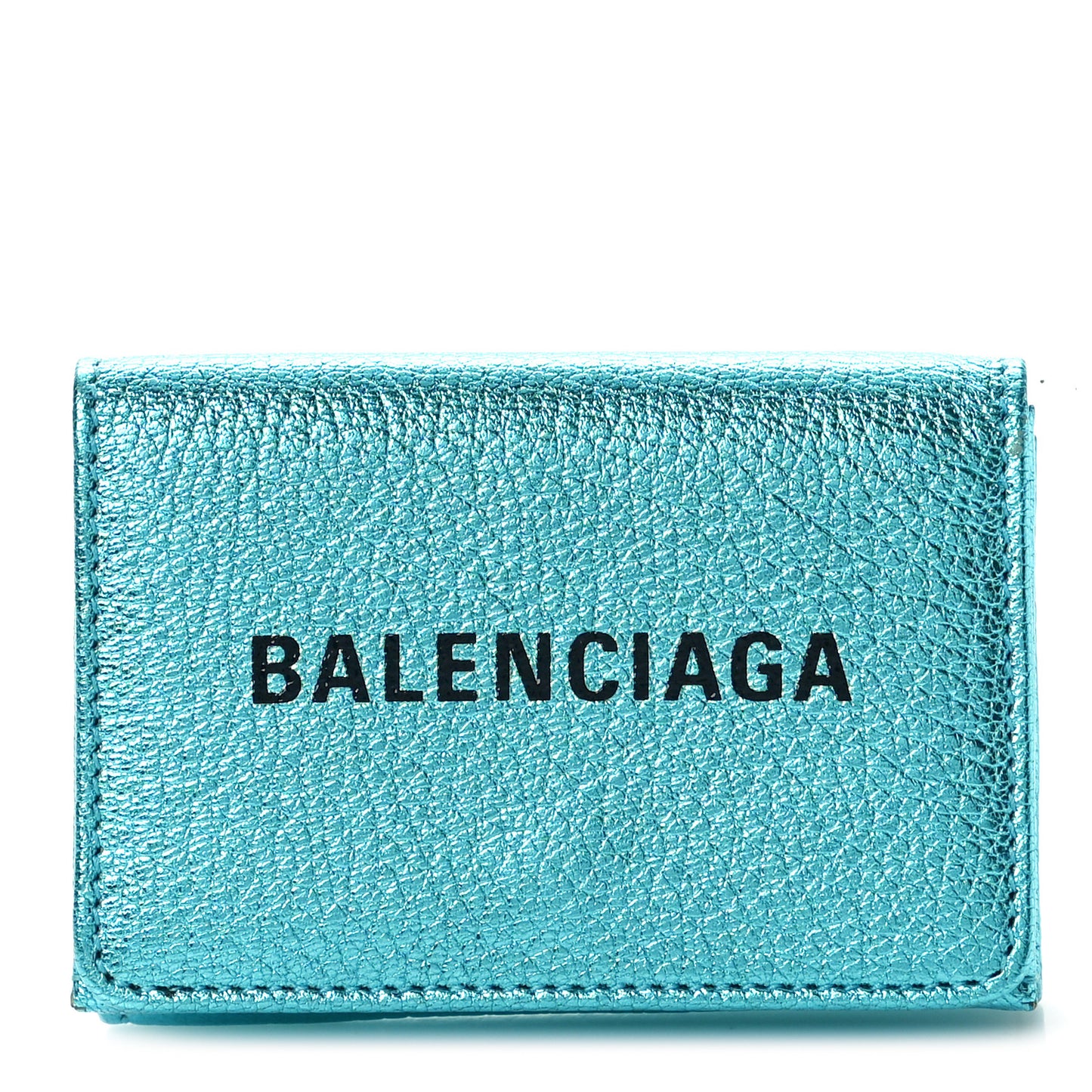 Metallic Goatskin Logo Mini Everyday Wallet Turquoise Black