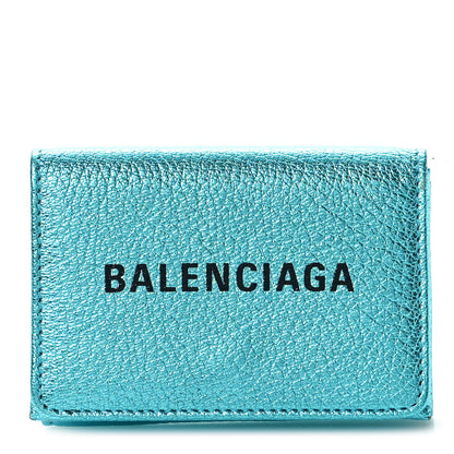 Balenciaga Metallic Goatskin Logo Mini Everyday Wallet Turquoise Black 1 of 9