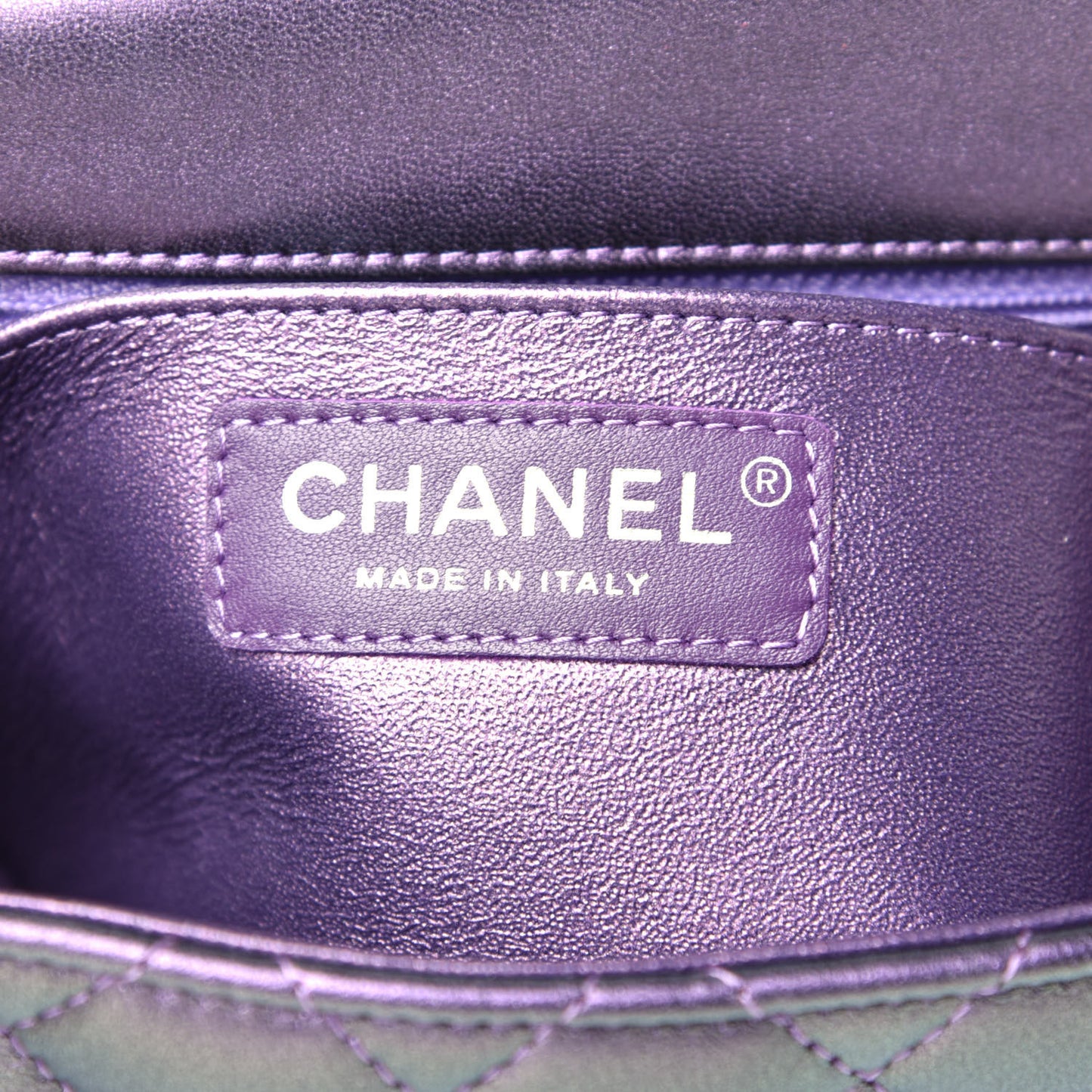 Iridescent Lambskin Quilted Mini Square Flap Dark Purple