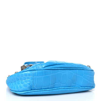 Balenciaga Extra Supple Calfskin Crocodile Embossed Crystal Mini Le Cagole Purse With Chain Cyan 4 of 9