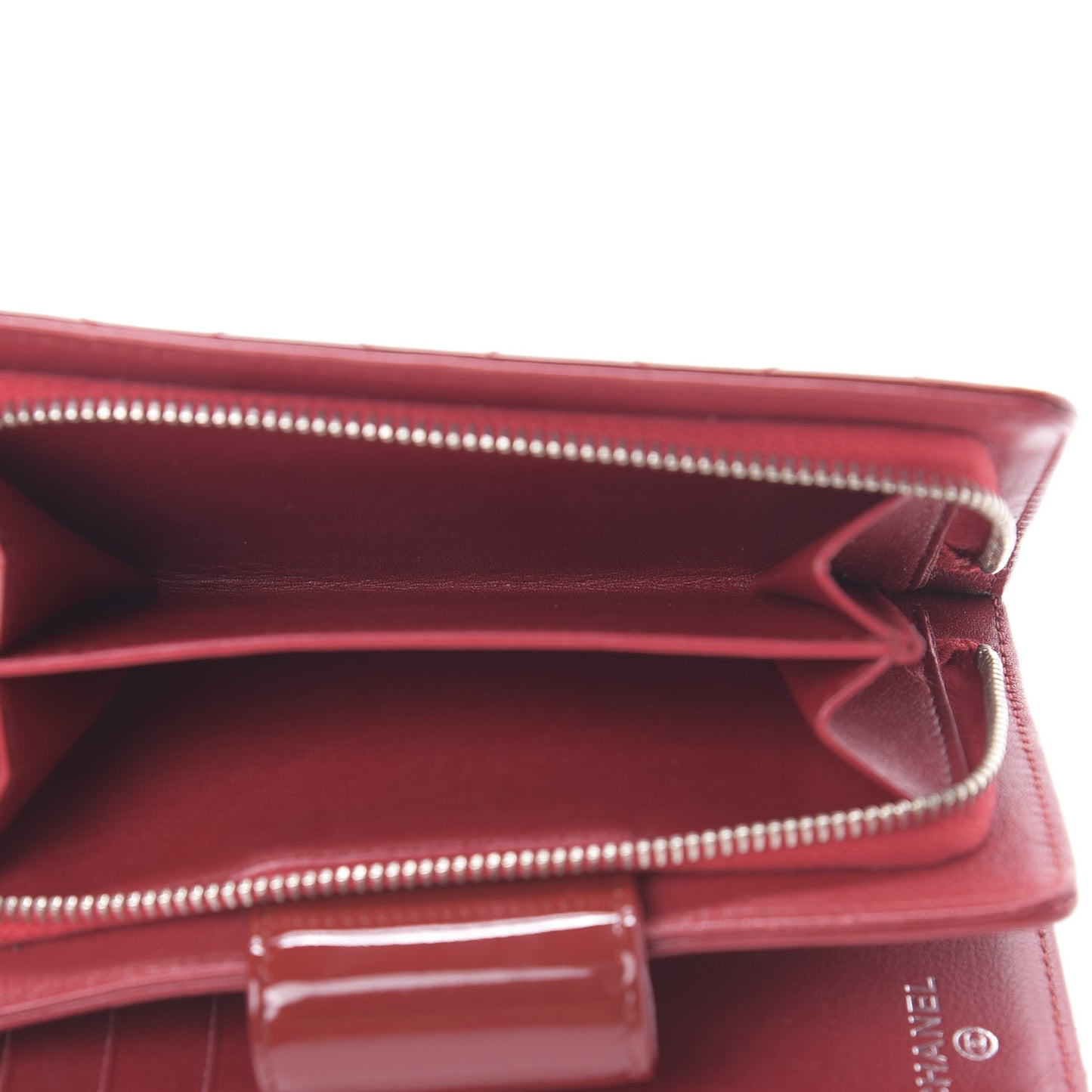 Patent Quilted Brilliant Zipped Pocket Wallet Dark Red
