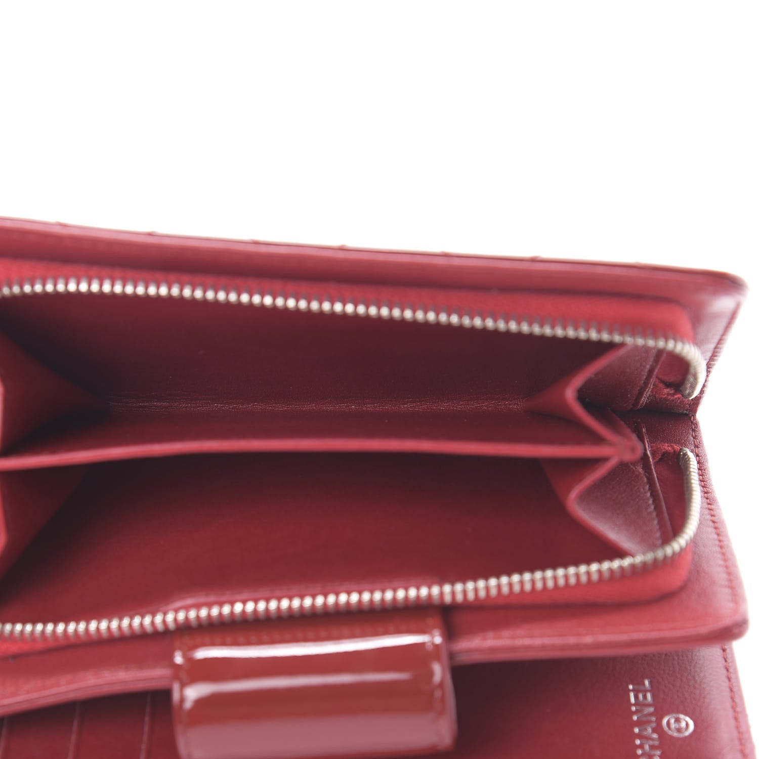 Chanel Patent Quilted Brilliant Zipped Pocket Wallet Dark Red 7 of 10