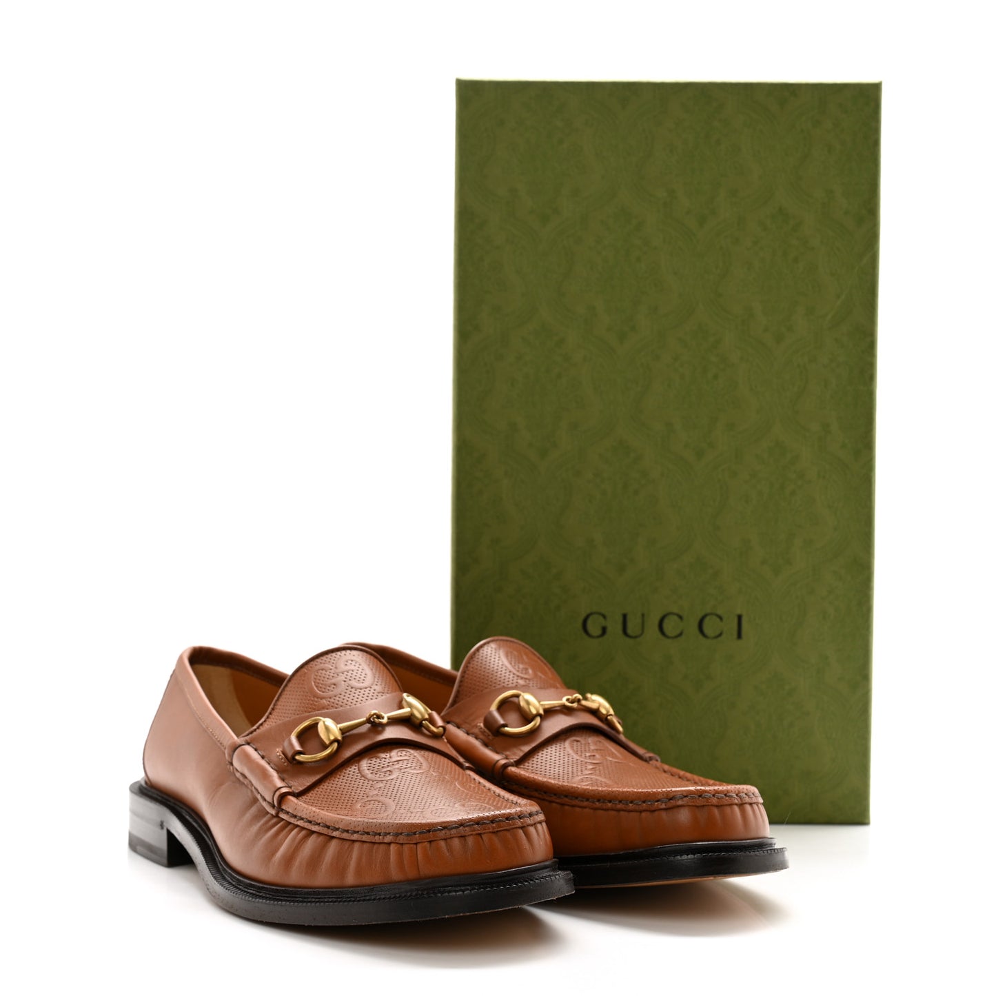 Harness Calfskin GG Tennis Embossed Mens Horsebit Loafers 8.5 Dark Brown