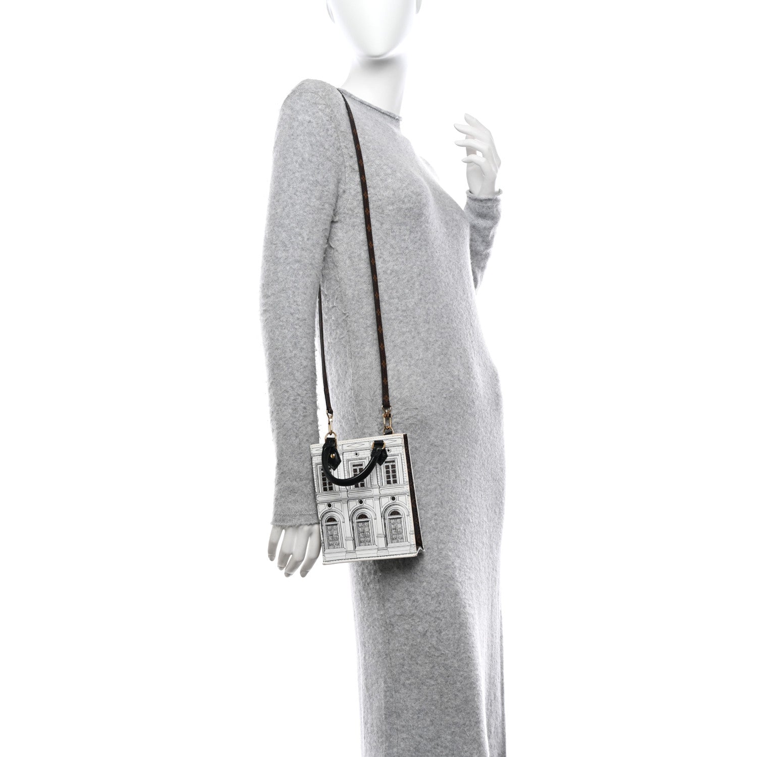 Louis Vuitton X FORNASETTI Calfskin Architettura Petit Sac Plat Black White 2 of 9
