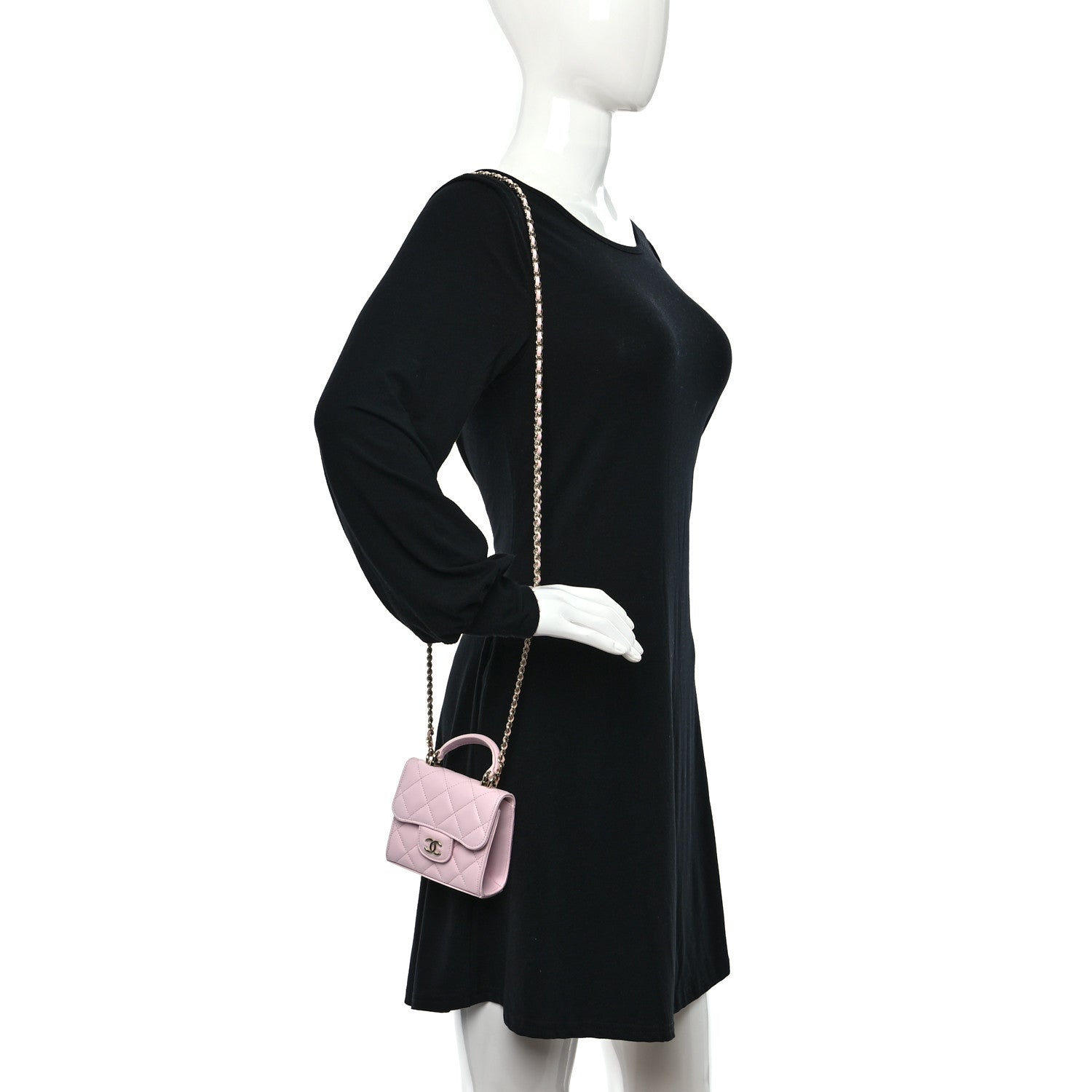 Chanel Lambskin Quilted Top Handle Clutch With Chain Light Pink 2 of 11