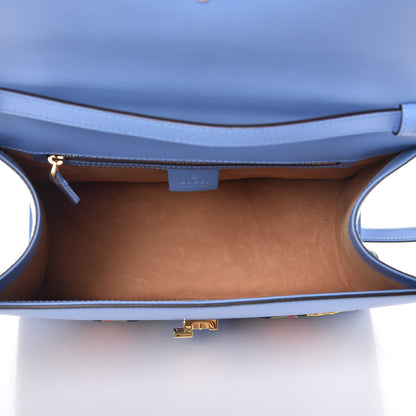 Gucci Calfskin Embroidered Medium Sylvie Top Handle Bag Clear Sky Blue 5 of 9