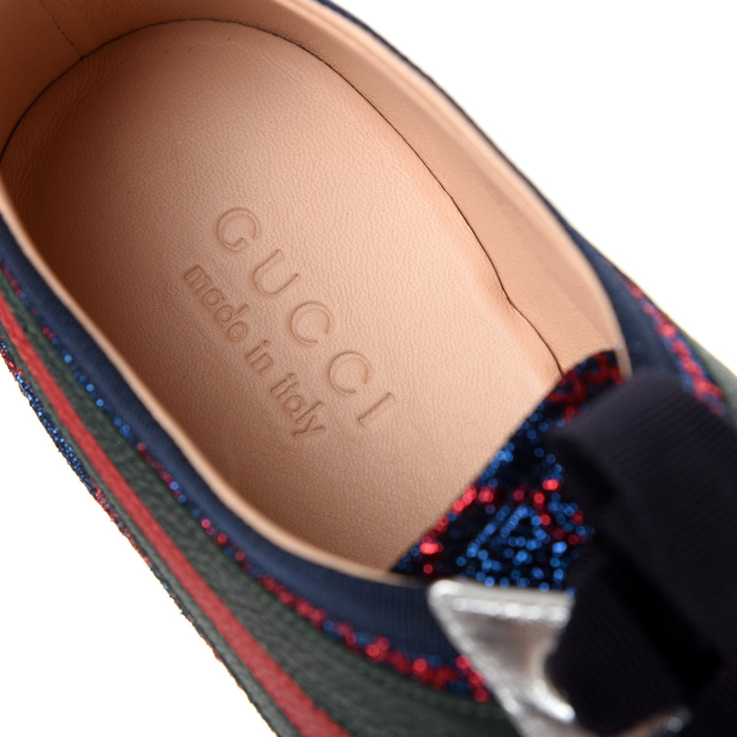 Lurex Calfskin Web GG Monogram Mens Falacer Sneakers 8.5 Iridescent Blue Iridescent Red Silver