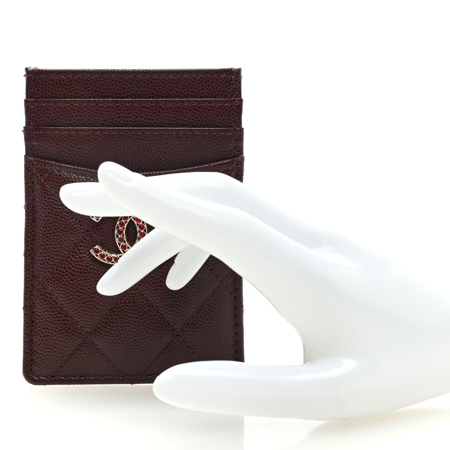 Chanel Caviar Quilted Crystal Vertical Card Holder Burgundy 2 of 7