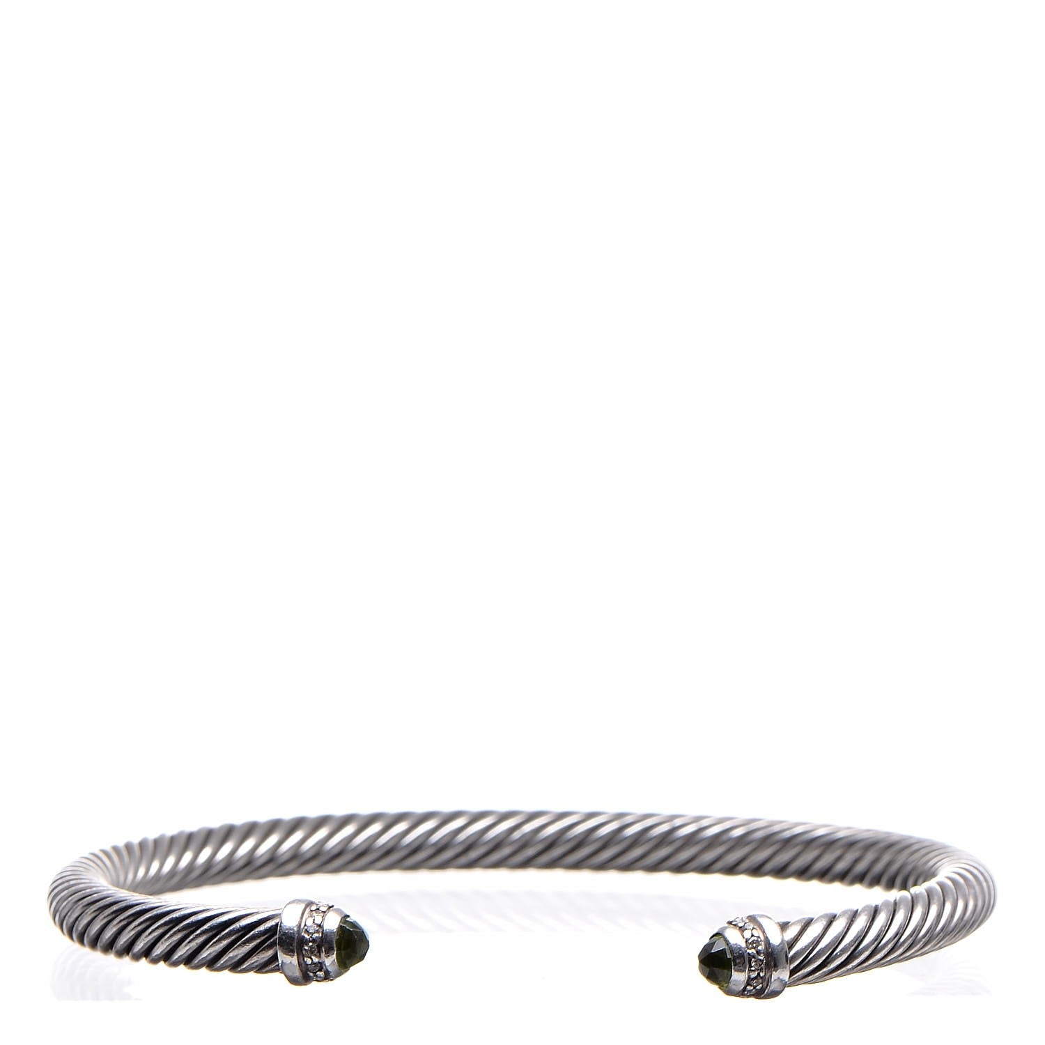 David Yurman Sterling Silver Diamond Peridot 5mm Cable Classics Bracelet 1 of 5