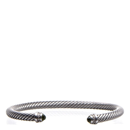 David Yurman Sterling Silver Diamond Peridot 5mm Cable Classics Bracelet 1 of 5
