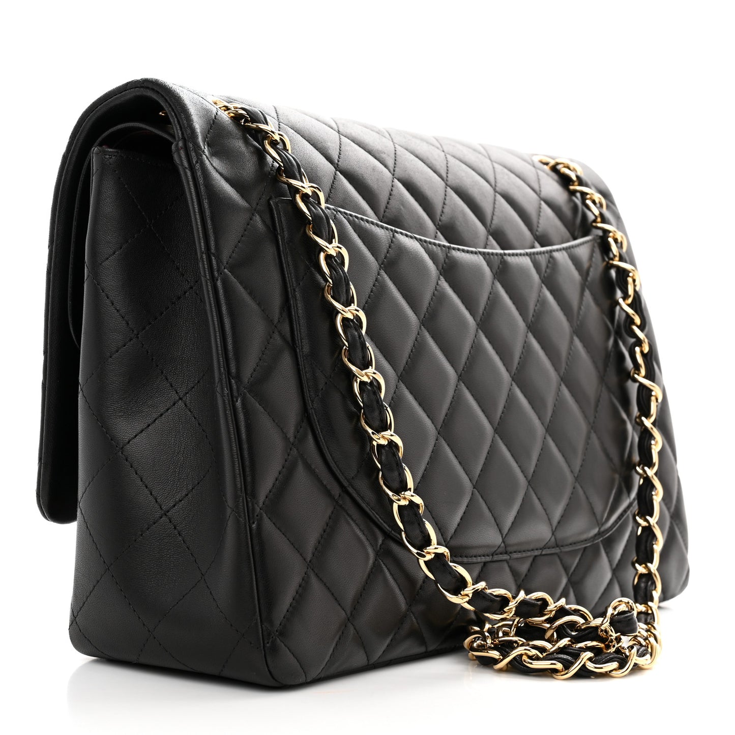 Lambskin Quilted Maxi Double Flap Black