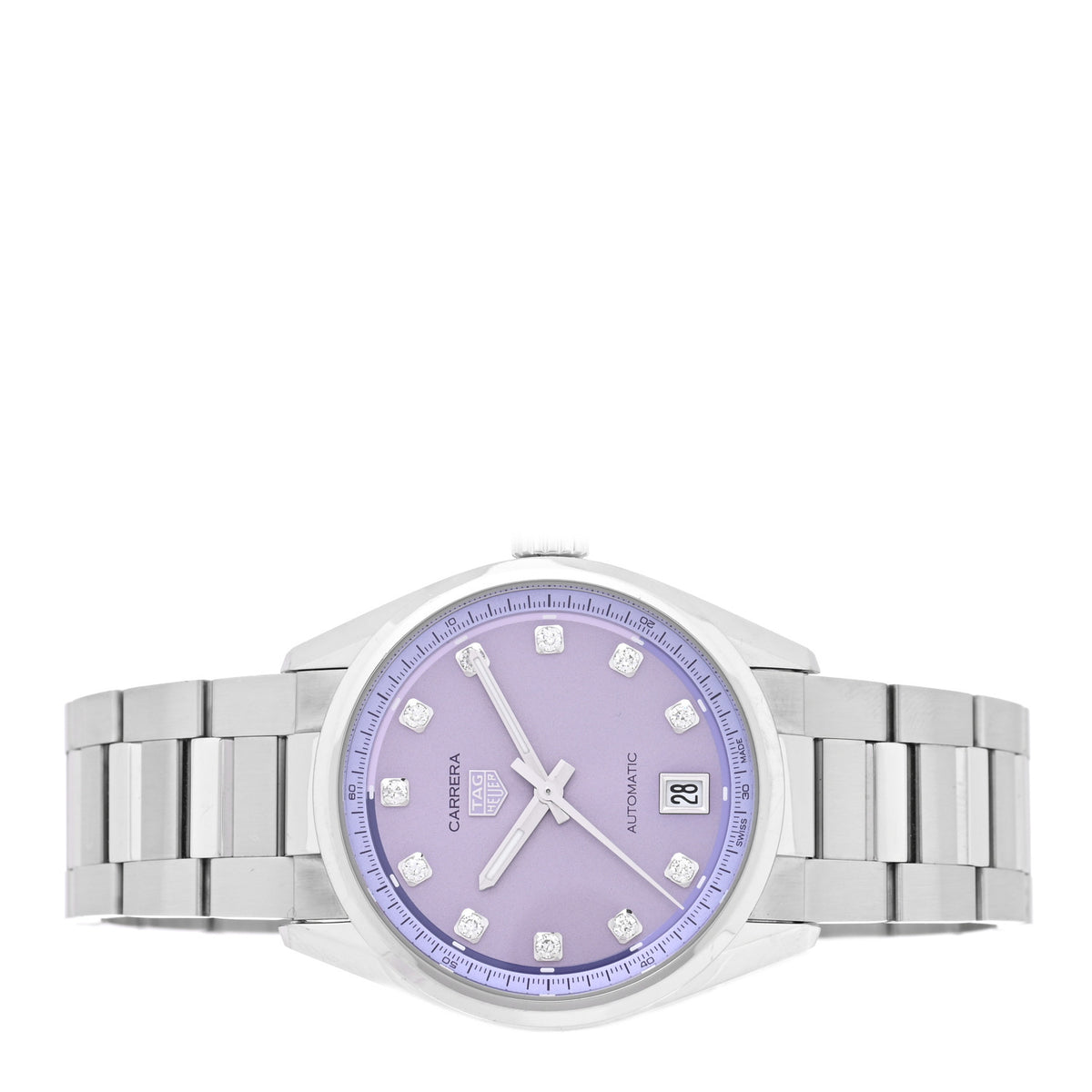 Stainless Steel Diamond 36mm Carrera Date Automatic Watch Purple WBN2319