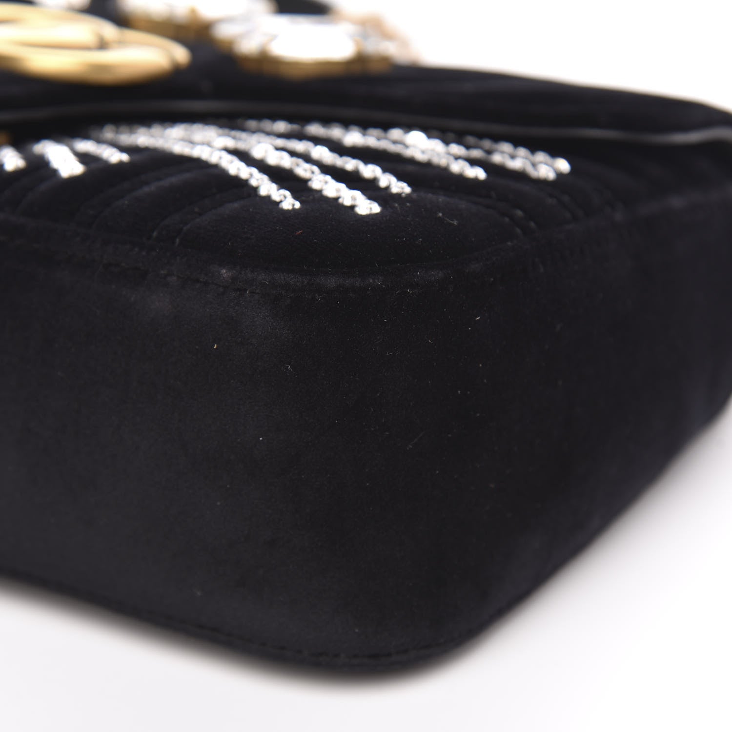 Gucci Velvet Matelasse Marquise Crystals Embroidered Small GG Marmont Shoulder Bag Black 9 of 12