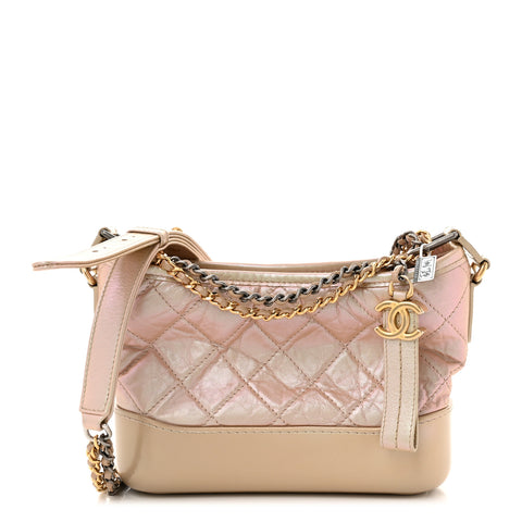 Iridescent Aged Calfskin Quilted Small Gabrielle Hobo Light Pink