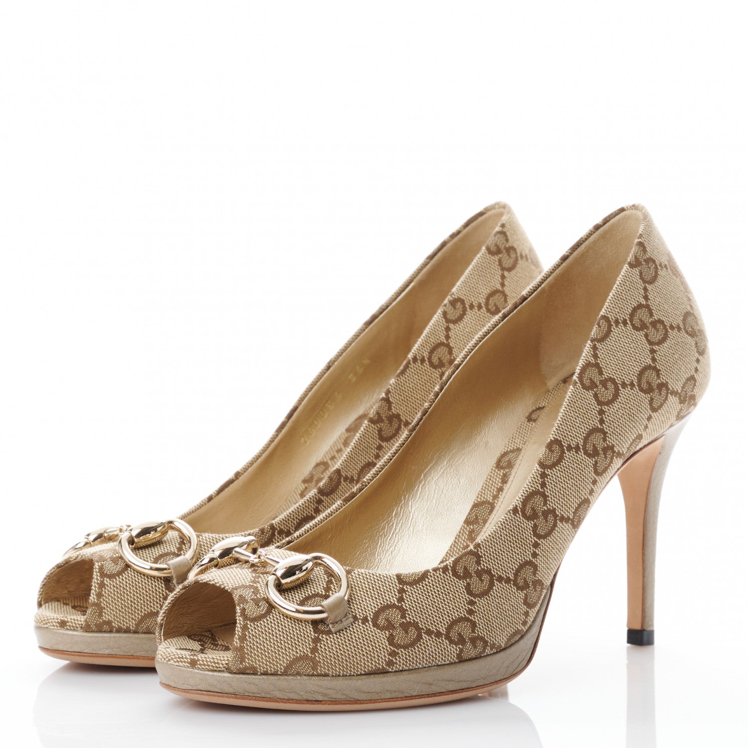 Gucci GG Monogram Horsebit Open Toe Pumps 36.5 Beige 3 of 8