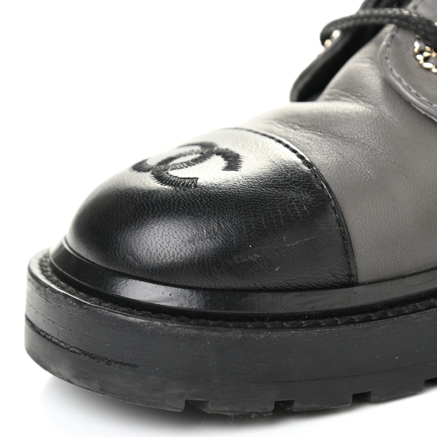 Shiny Lambskin Quilted Lace Up Combat Boots 36 Grey Black