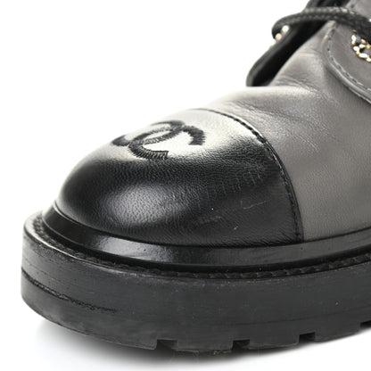 Chanel Shiny Lambskin Quilted Lace Up Combat Boots 36 Grey Black 8 of 13