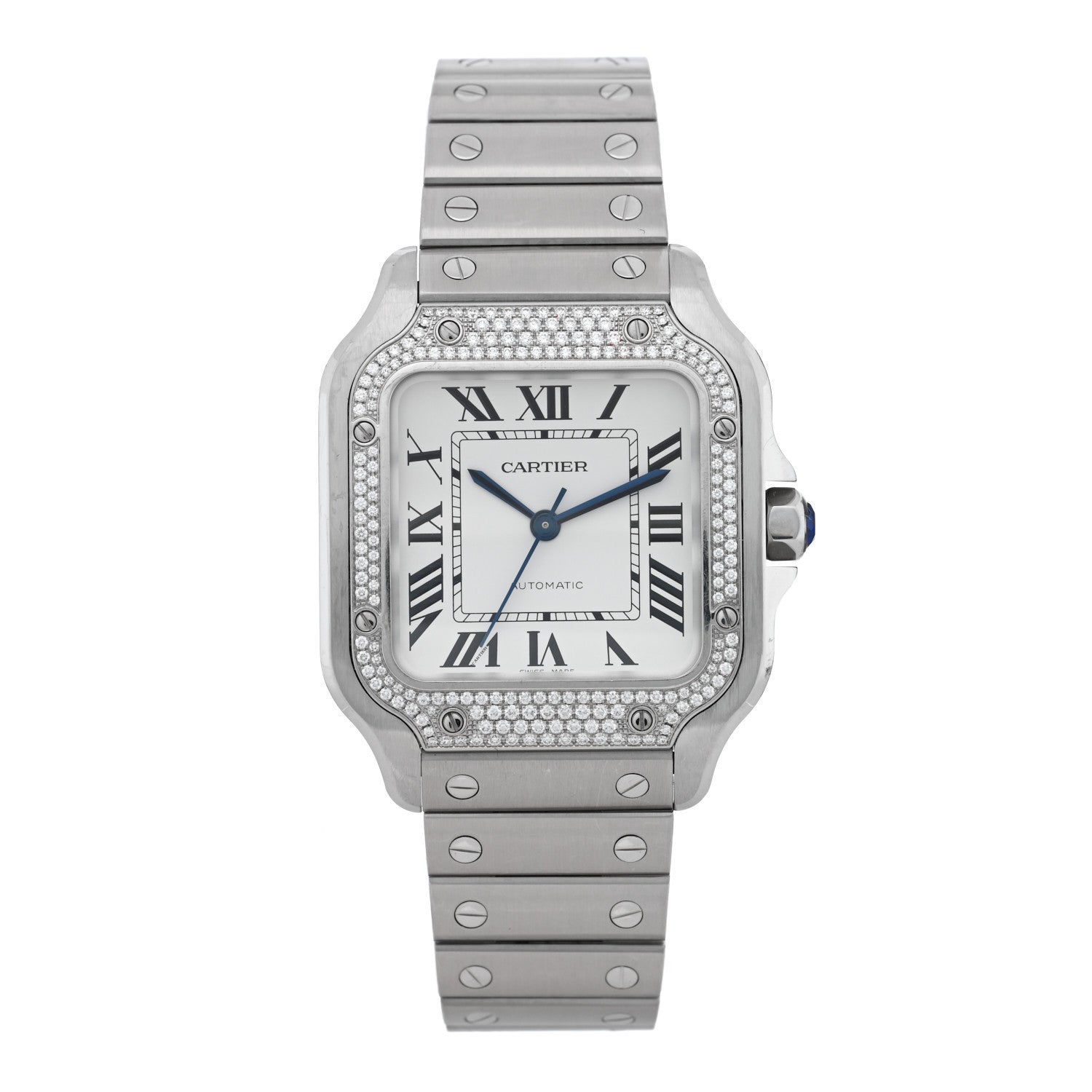 Cartier Stainless Steel Diamond Bezel 35mm Santos de Cartier Automatic Watch 1 of 5