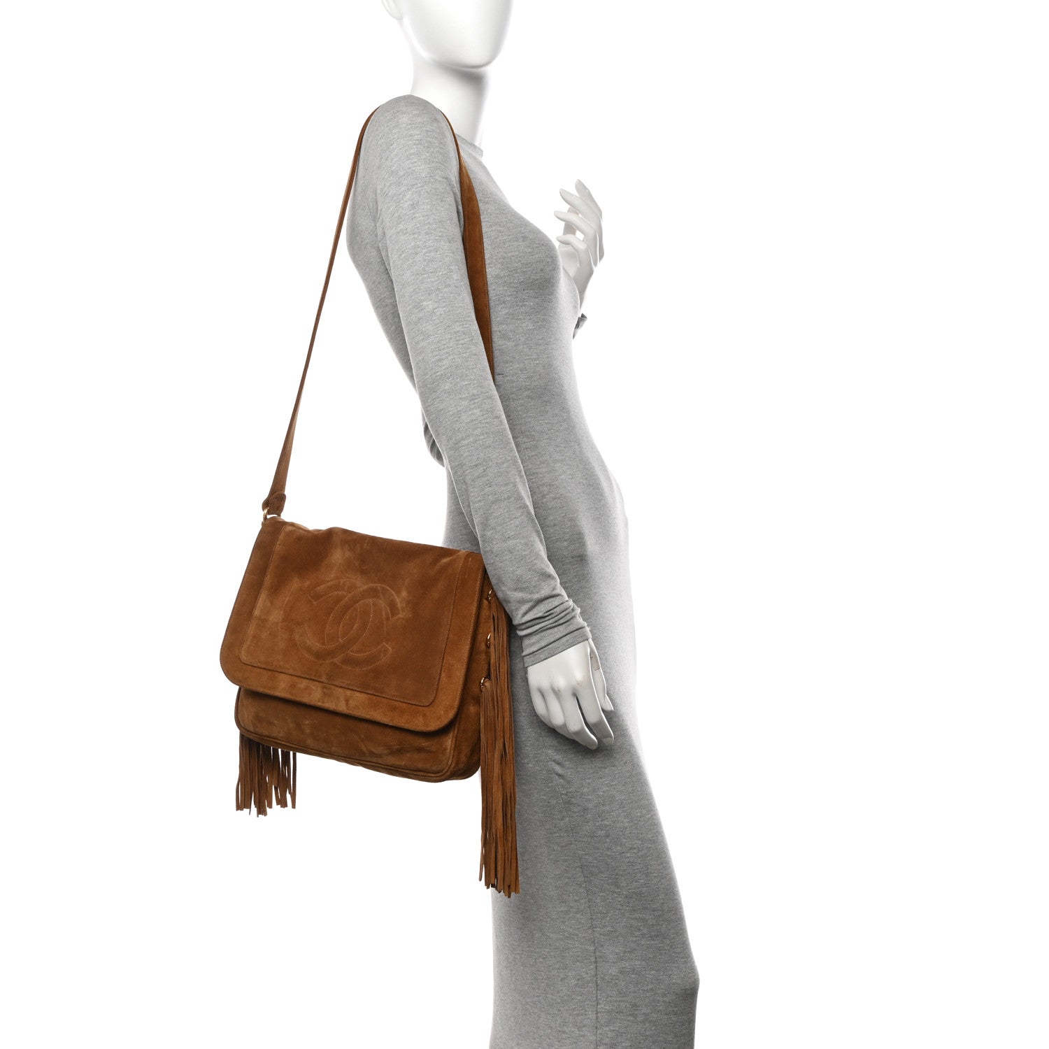 Chanel Suede CC Fringe Messenger Flap Bag Brown 2 of 11
