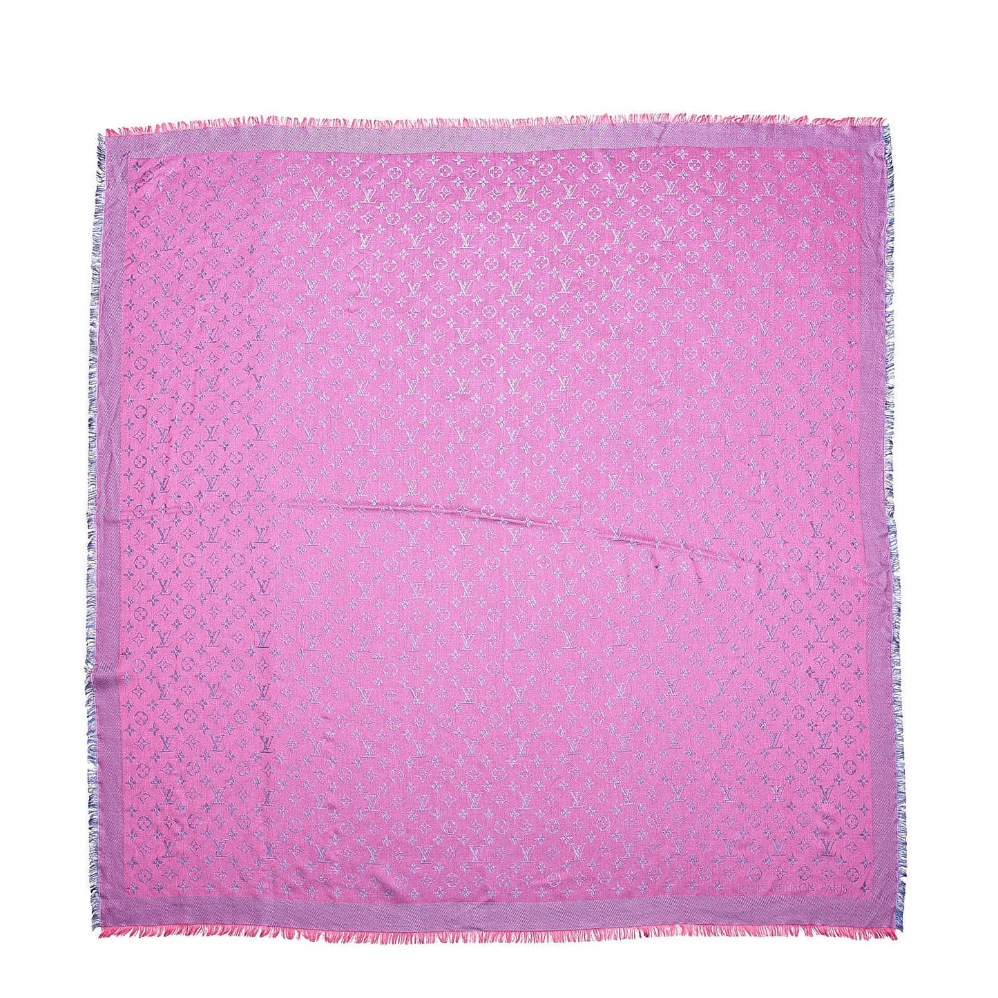 Wool Silk Monogram Rainbow Shawl Rose Corail