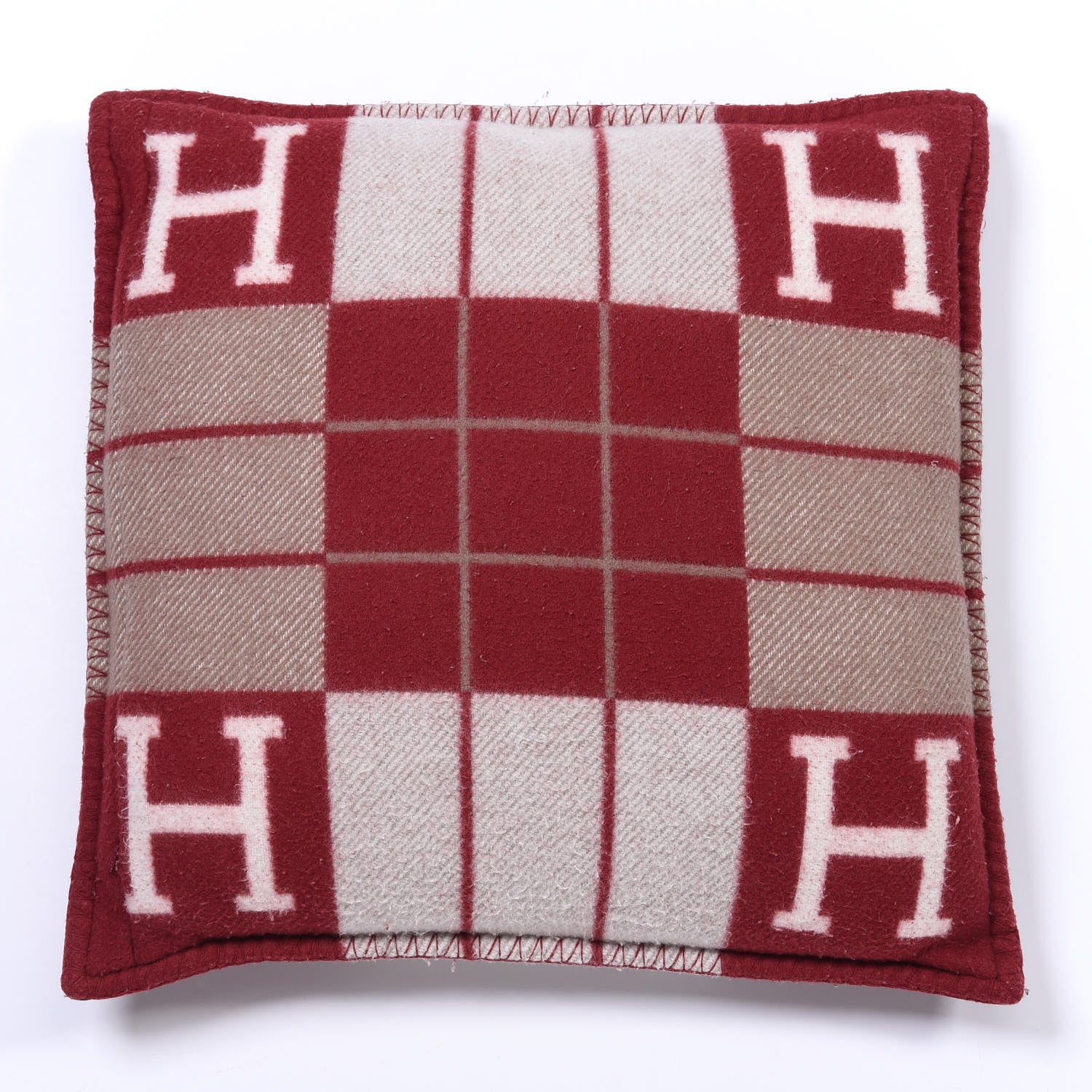 Hermes Wool Cashmere Avalon III Pillow PM Ecru Rouge 2 of 3