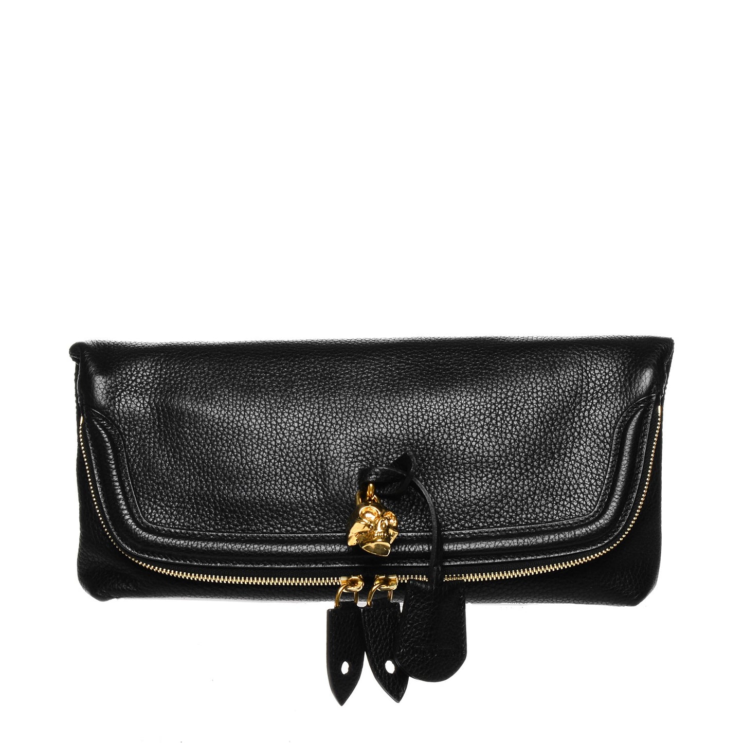 Grainy Calfskin Padlock Skull Clutch Black