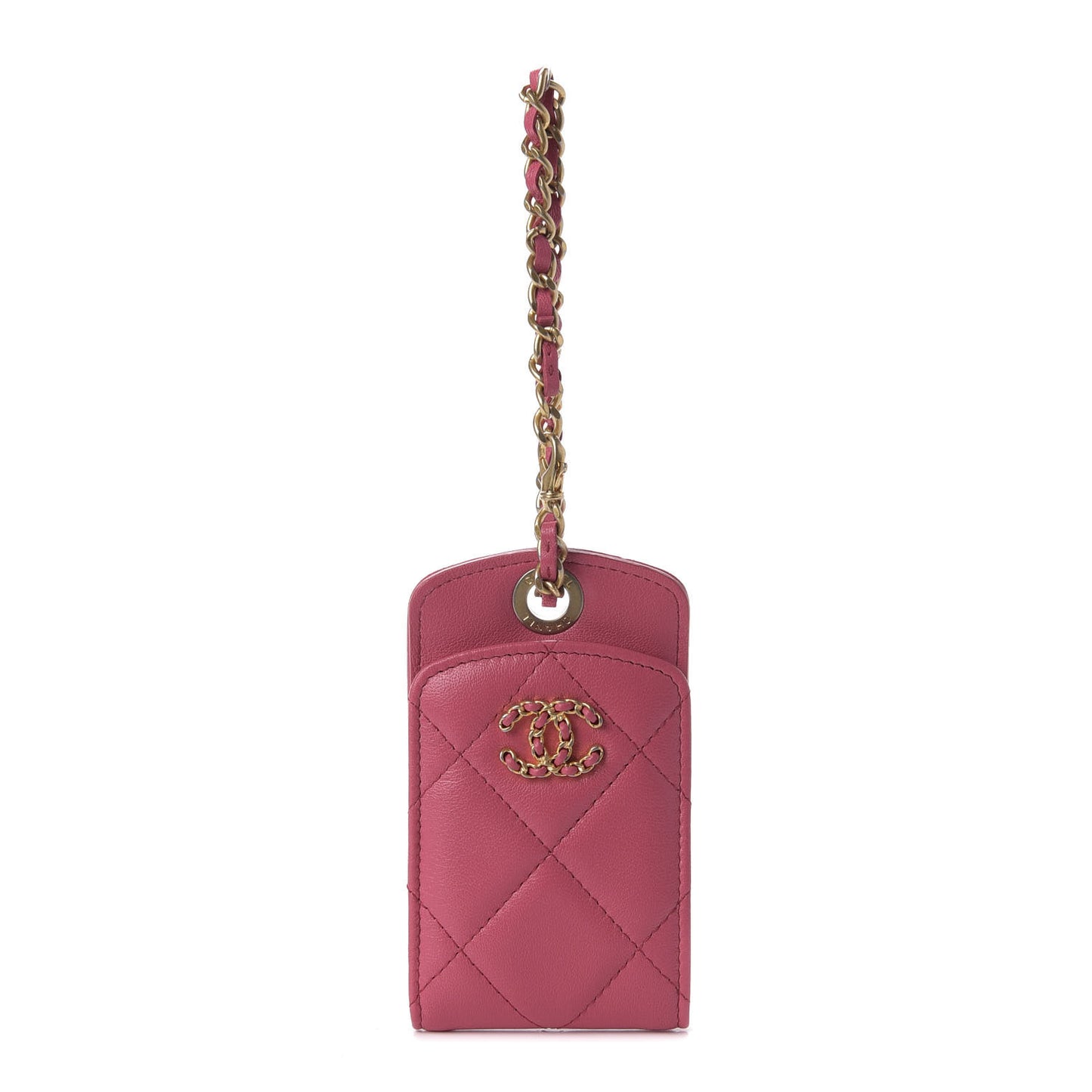 Lambskin Quilted Chanel 19 Luggage Tag Pink