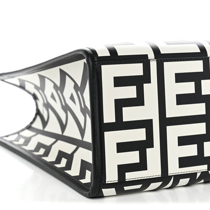 Fendi X MARC JACOBS Vitello King Logo Print Medium Fendi Sunshine Shopper Tote Black White 9 of 10