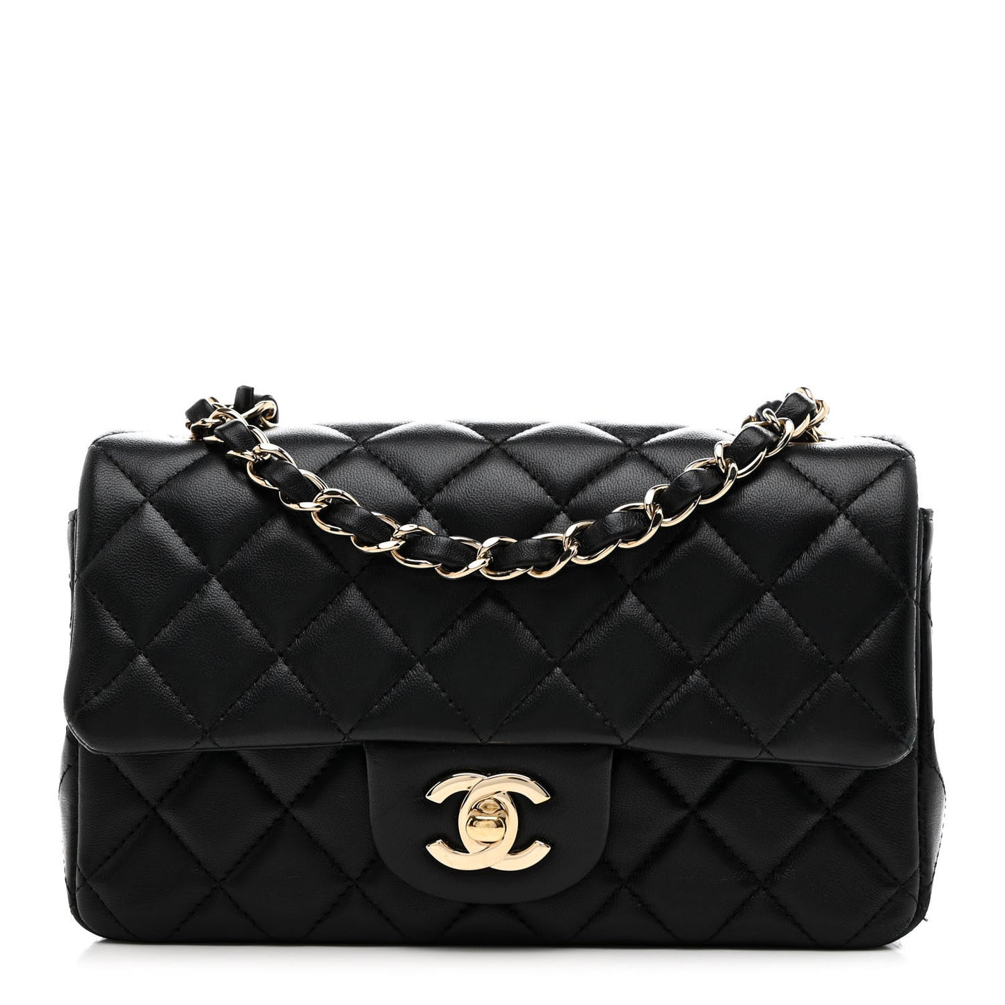 Lambskin Quilted Mini Rectangular Flap Black