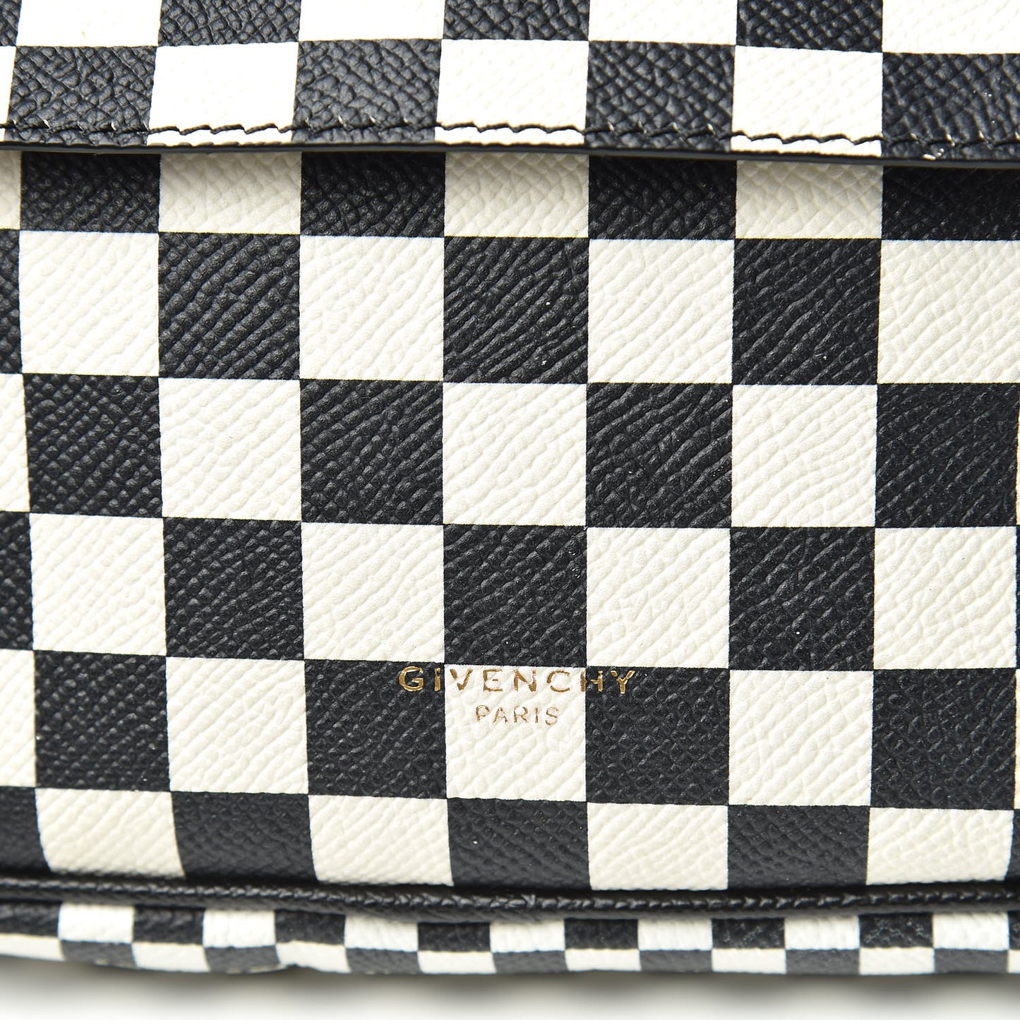 Grained Calfskin Checkered Print Messenger Black White