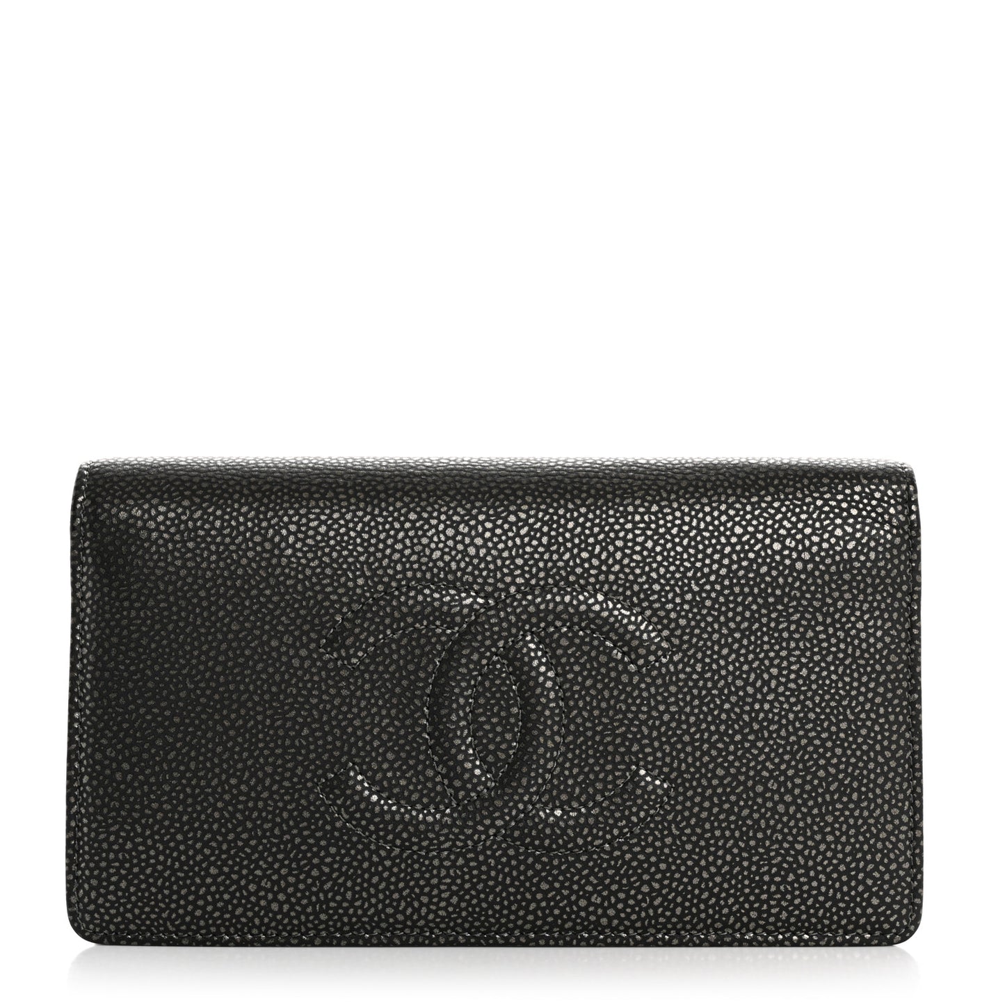 Metallic Caviar Timeless CC Yen Wallet Dark Silver