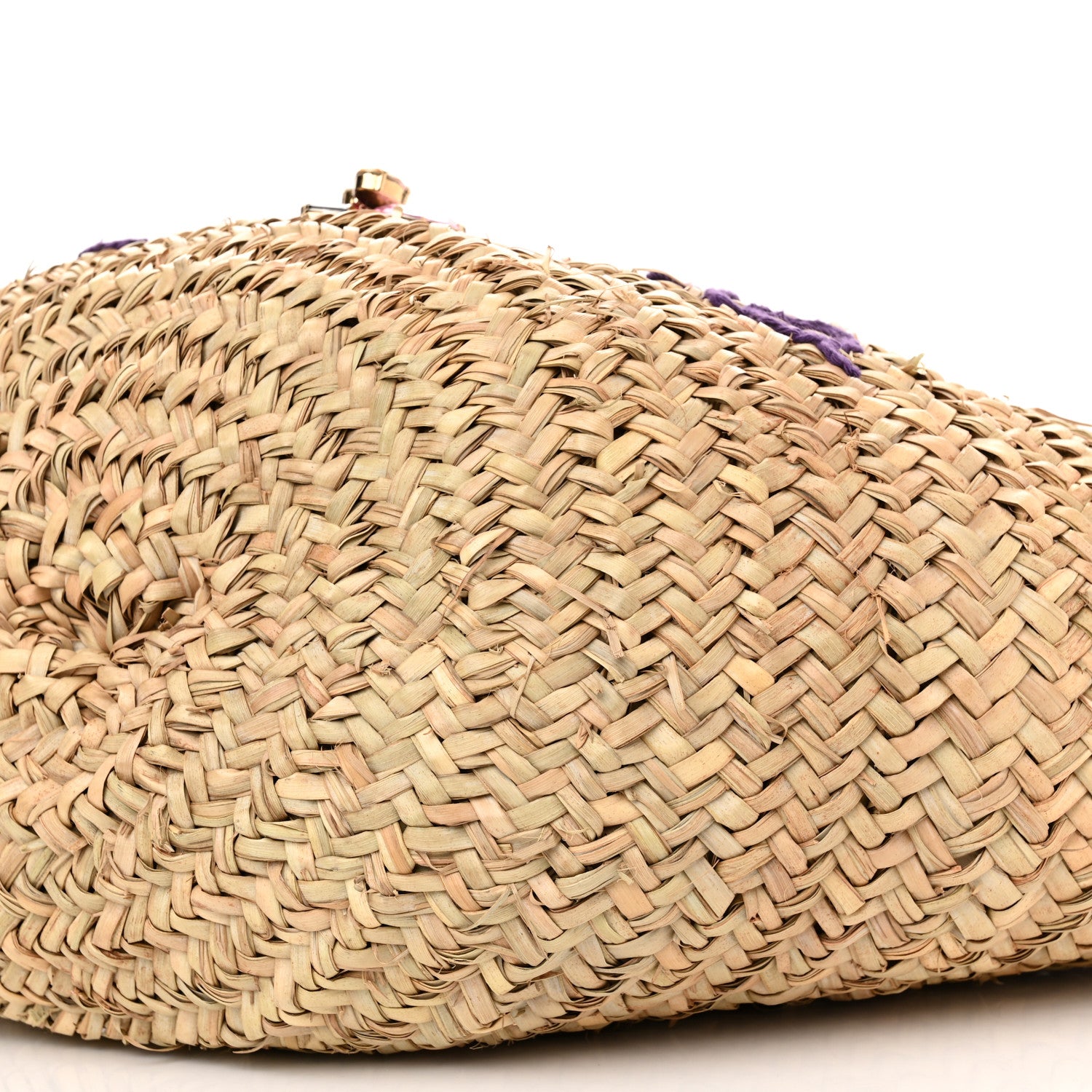 Dolce & Gabbana Woven Raffia Calfskin Lizard Embossed Crystal Embellished Kendra Logo Tote Violet Multicolor 9 of 12