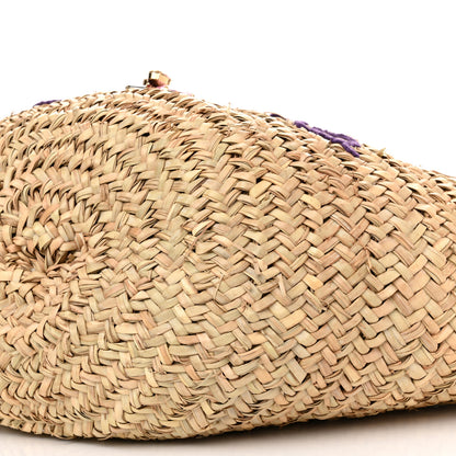 Dolce & Gabbana Woven Raffia Calfskin Lizard Embossed Crystal Embellished Kendra Logo Tote Violet Multicolor 9 of 12