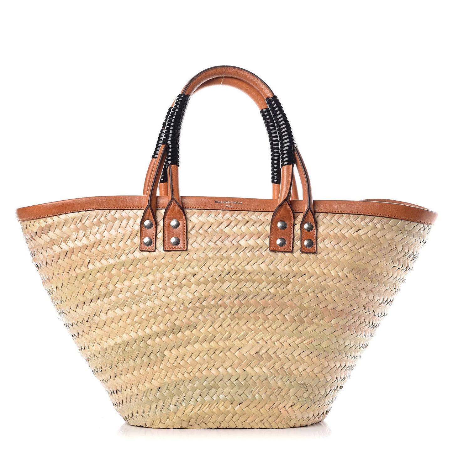 Straw Calfskin Medium Bistrot Panier Tote Natural Black