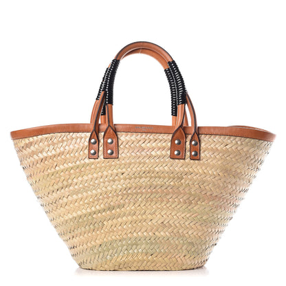 Balenciaga Straw Calfskin Medium Bistrot Panier Tote Natural Black 1 of 12