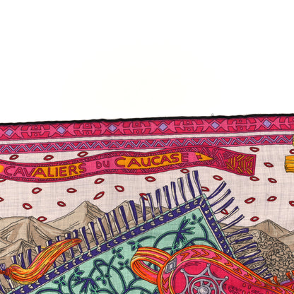 Hermes Cashmere Silk Cavaliers du Caucase Shawl 140 Gris Claire Fuchsia Vert 5 of 6