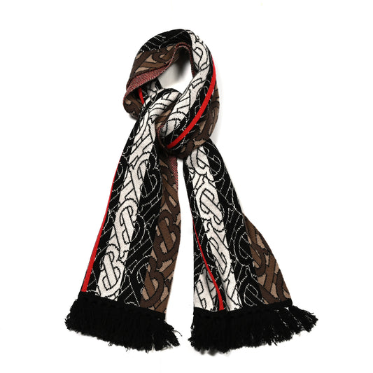 Cashmere TB Monogram Stripe Football Knit Scarf Bridle Brown