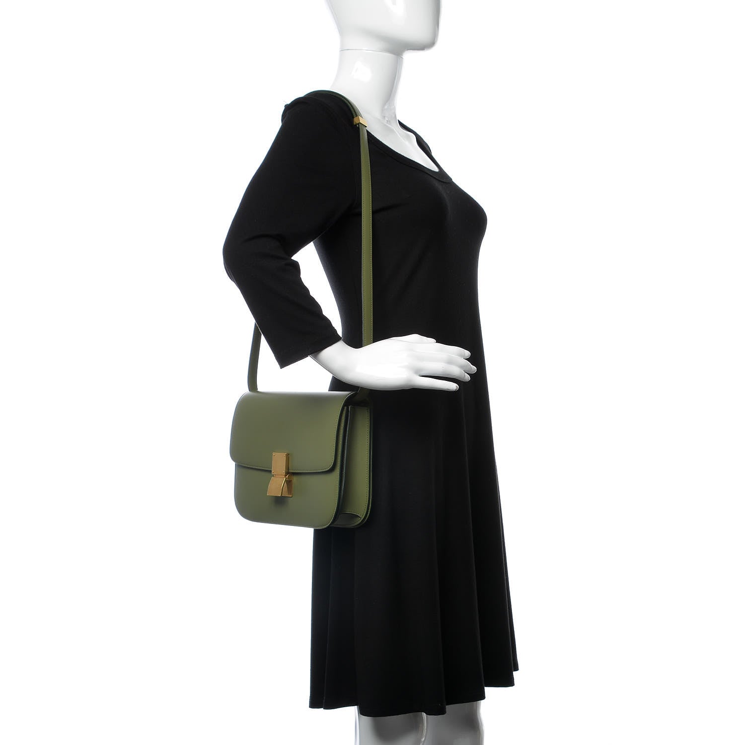 Celine Box Calfskin Medium Classic Box Flap Bag Army Green 2 of 9