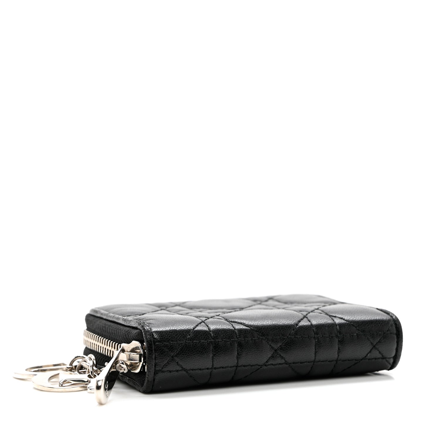 Calfskin Cannage Compact Zip Card Wallet Black