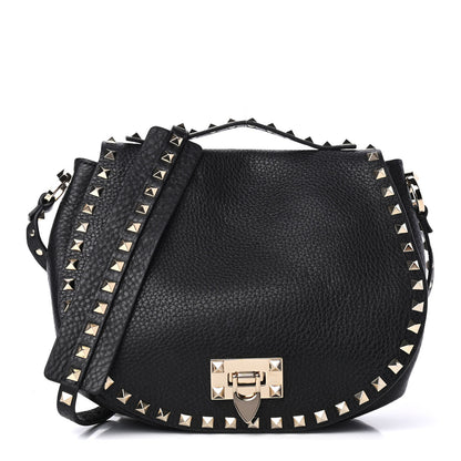 Valentino Garavani Grained Calfskin Rockstud Saddle Bag Black 1 of 4