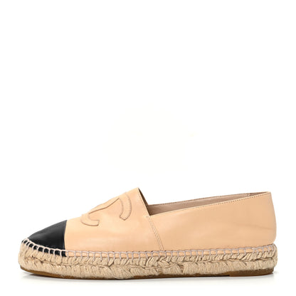 Chanel Lambskin CC Espadrilles 38 Beige Black 1 of 8